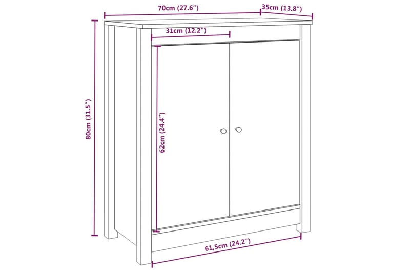 beBasic Skjenk 70x35x80 cm heltre furu - Brun - Oppbevaring - Oppbevaringsmøbler - Sideboard & skjenk