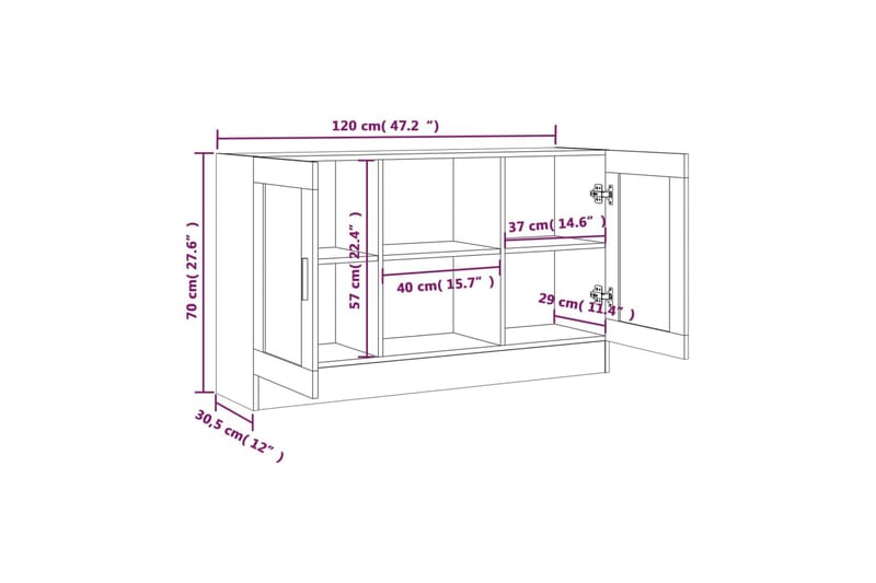 beBasic Skjenk brun eik 120x30,5x70 cm konstruert tre - Brun - Oppbevaring - Oppbevaringsmøbler - Sideboard & skjenk