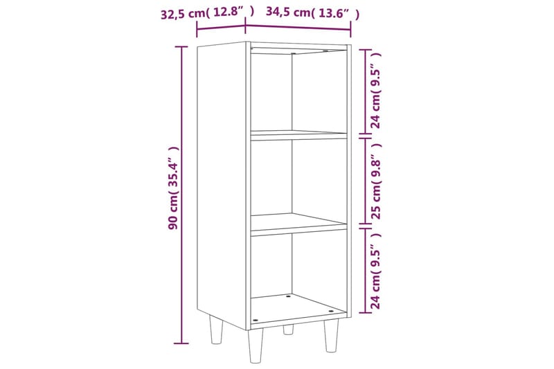 beBasic Skjenk brun eik 34,5x32,5x90 cm konstruert tre - Brun - Oppbevaring - Oppbevaringsmøbler - Sideboard & skjenk