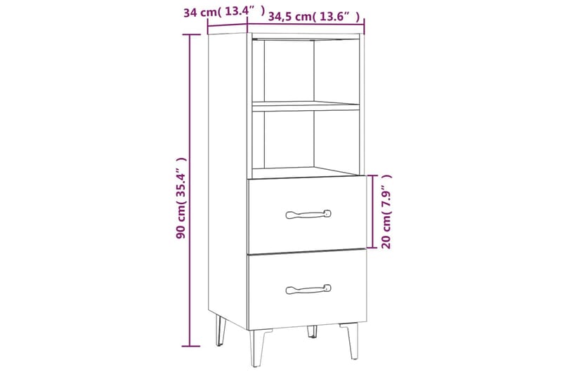 beBasic Skjenk brun eik 34,5x34x90 cm konstruert tre - Brun - Oppbevaring - Oppbevaringsmøbler - Sideboard & skjenk