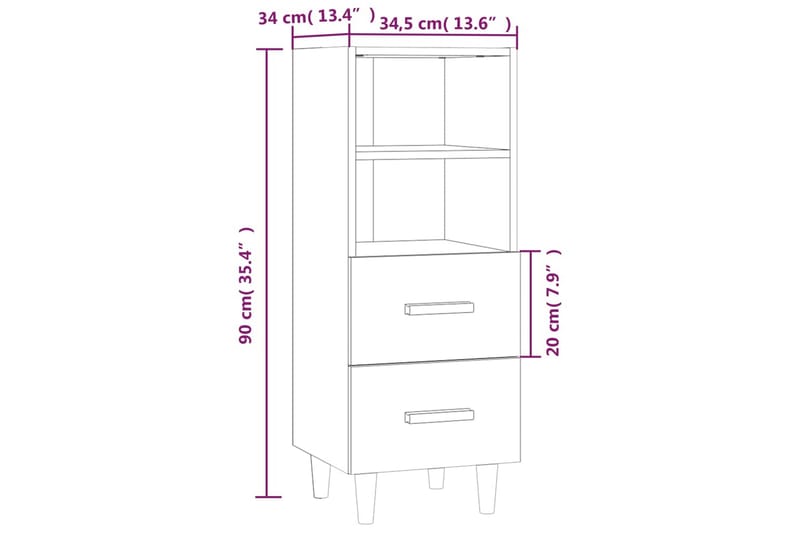 beBasic Skjenk brun eik 34,5x34x90 cm konstruert tre - Brun - Oppbevaring - Oppbevaringsmøbler - Sideboard & skjenk