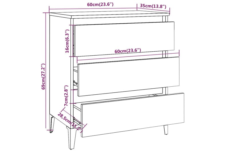 beBasic Skjenk brun eik 60x35x69 cm konstruert tre - Brun - Oppbevaring - Oppbevaringsmøbler - Sideboard & skjenk