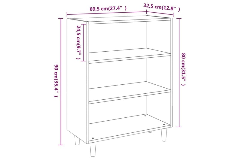 beBasic Skjenk brun eik 69,5x32,5x90 cm konstruert tre - Brun - Oppbevaring - Oppbevaringsmøbler - Sideboard & skjenk