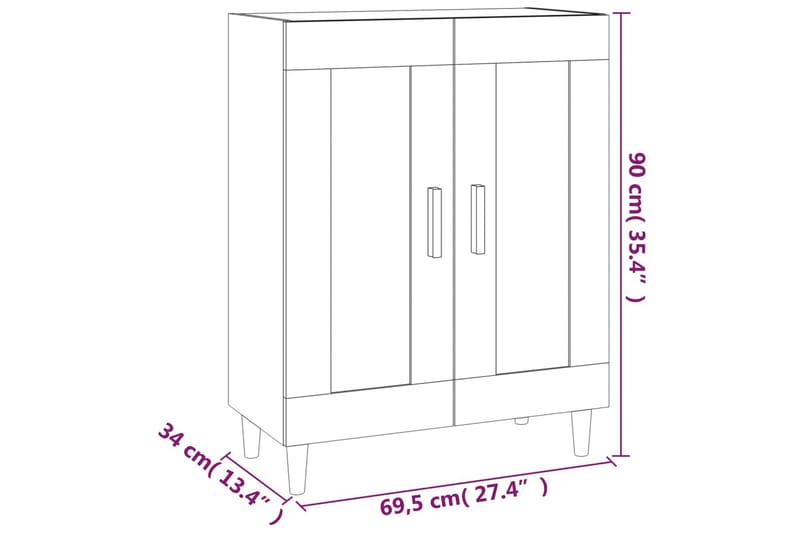 beBasic Skjenk brun eik 69,5x34x90 cm konstruert tre - Brun - Oppbevaring - Oppbevaringsmøbler - Sideboard & skjenk