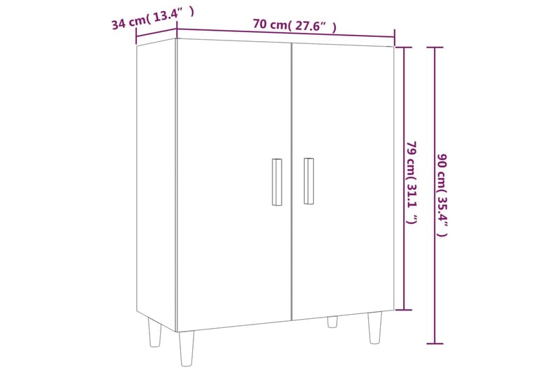 beBasic Skjenk brun eik 70x34x90 cm konstruert tre - Brun - Oppbevaring - Oppbevaringsmøbler - Sideboard & skjenk