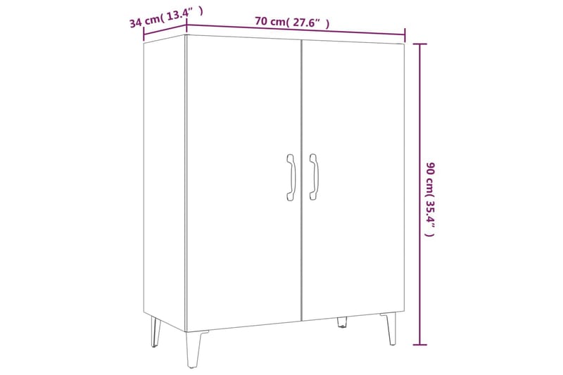 beBasic Skjenk brun eik 70x34x90 cm konstruert tre - Brun - Oppbevaring - Oppbevaringsmøbler - Sideboard & skjenk