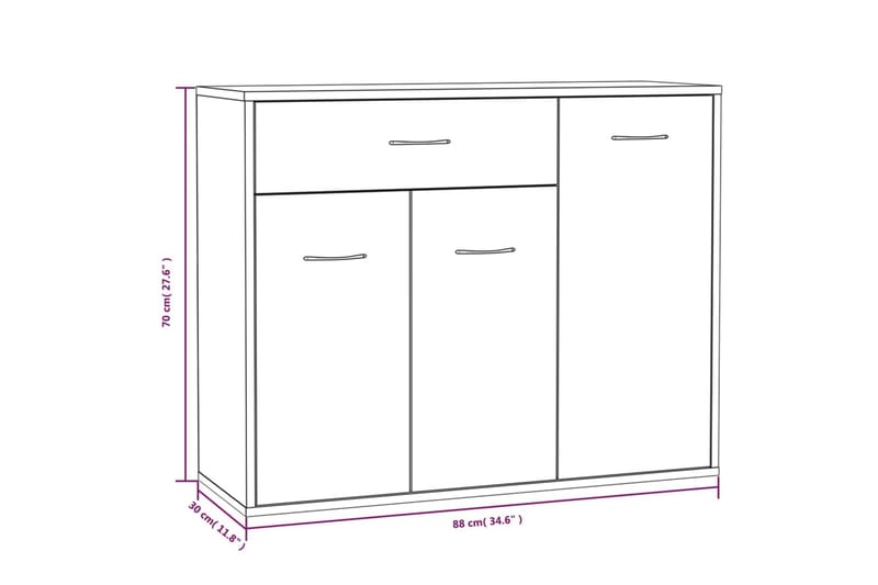 beBasic Skjenk brun eik 88x30x70 cm konstruert tre - Brun - Oppbevaring - Oppbevaringsmøbler - Sideboard & skjenk