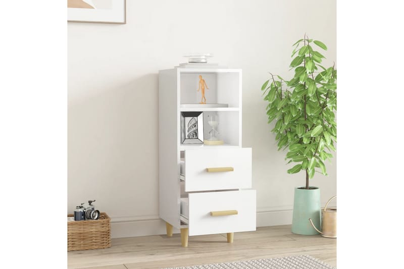 beBasic Skjenk høyglans hvit 34,5x34x90 cm konstruert tre - Hvit - Oppbevaring - Oppbevaringsmøbler - Sideboard & skjenk