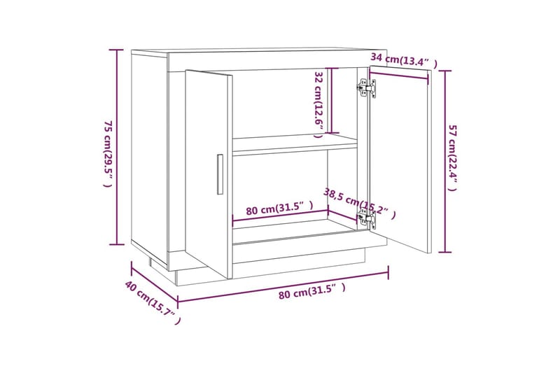 beBasic Skjenk høyglans hvit 80x40x75 cm konstruert tre - Hvit - Oppbevaring - Oppbevaringsmøbler - Sideboard & skjenk