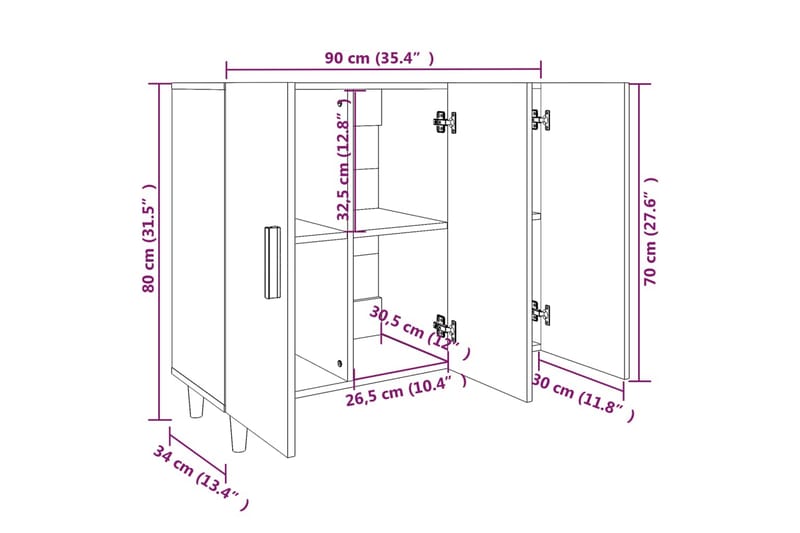 beBasic Skjenk høyglans hvit 90x34x80 cm konstruert tre - Hvit - Oppbevaring - Oppbevaringsmøbler - Sideboard & skjenk