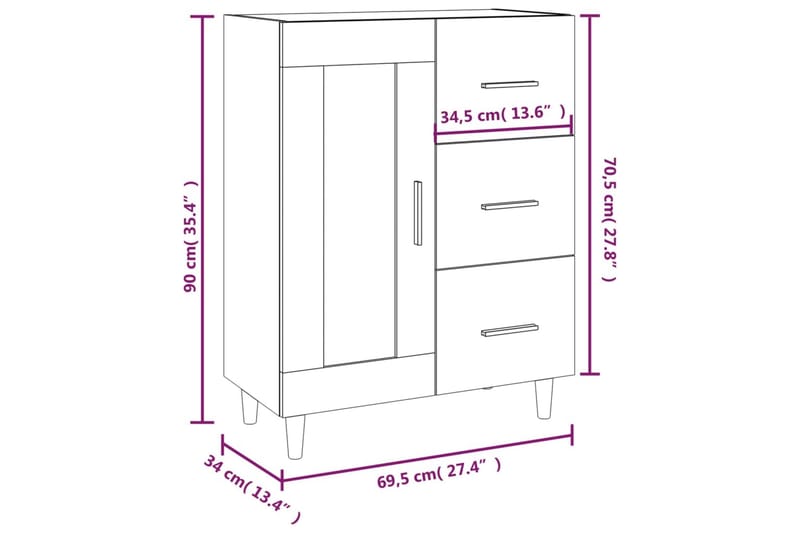 beBasic Skjenk hvit 69,5x34x90 cm konstruert tre - Hvit - Oppbevaring - Oppbevaringsmøbler - Sideboard & skjenk