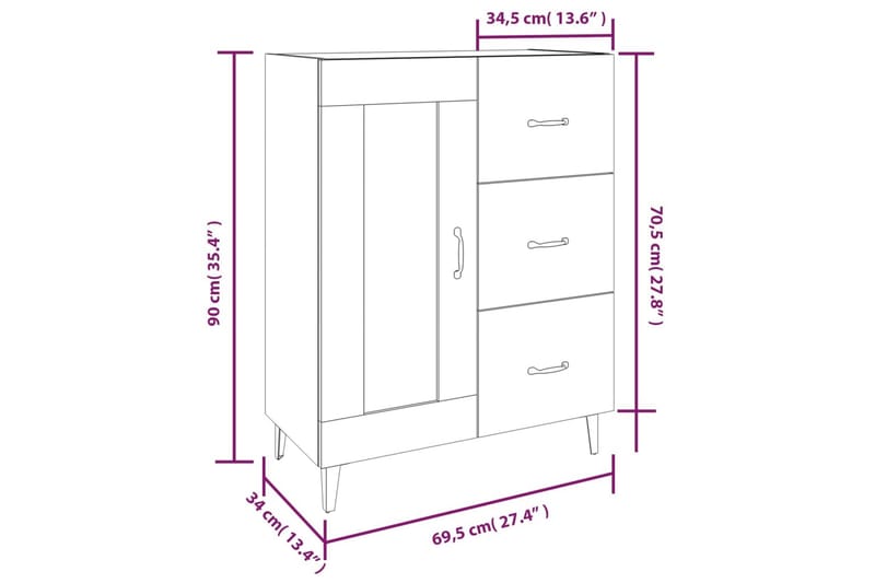 beBasic Skjenk hvit 69,5x34x90 cm konstruert tre - Hvit - Oppbevaring - Oppbevaringsmøbler - Sideboard & skjenk