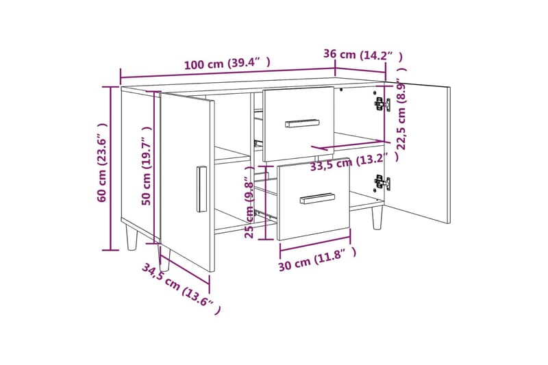 beBasic Skjenk røkt eik 100x36x60 cm konstruert tre - Brun - Oppbevaring - Oppbevaringsmøbler - Sideboard & skjenk