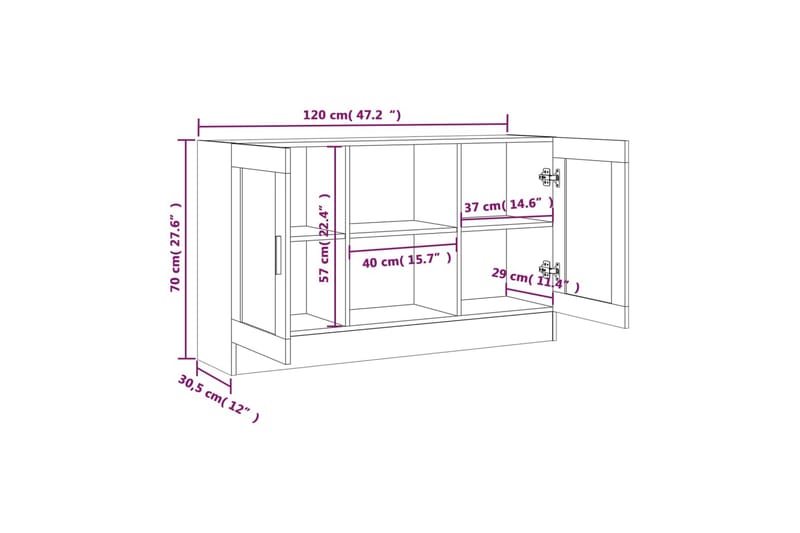 beBasic Skjenk røkt eik 120x30,5x70 cm konstruert tre - Brun - Oppbevaring - Oppbevaringsmøbler - Sideboard & skjenk