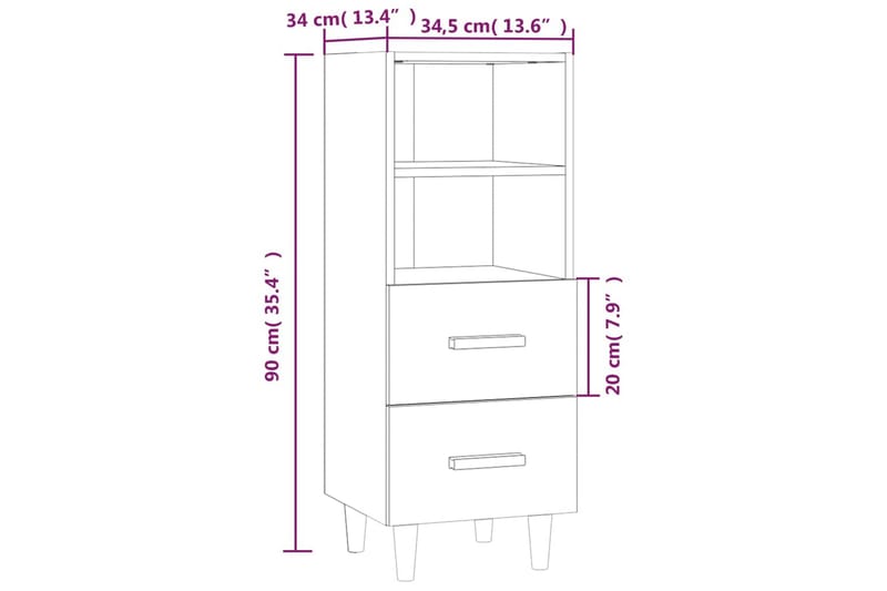 beBasic Skjenk røkt eik 34,5x34x90 cm konstruert tre - Brun - Oppbevaring - Oppbevaringsmøbler - Sideboard & skjenk