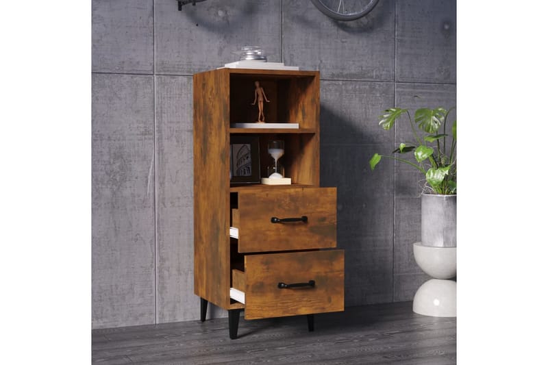 beBasic Skjenk røkt eik 34,5x34x90 cm konstruert tre - Brun - Oppbevaring - Oppbevaringsmøbler - Sideboard & skjenk