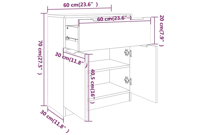 beBasic Skjenk røkt eik 60x30x70 cm konstruert tre - Brun - Oppbevaring - Oppbevaringsmøbler - Sideboard & skjenk