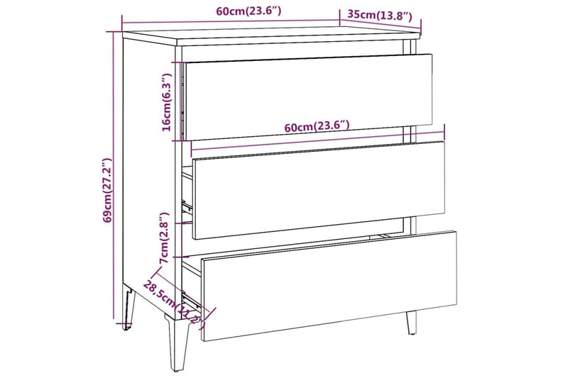 beBasic Skjenk røkt eik 60x35x69 cm konstruert tre - Brun - Oppbevaring - Oppbevaringsmøbler - Sideboard & skjenk