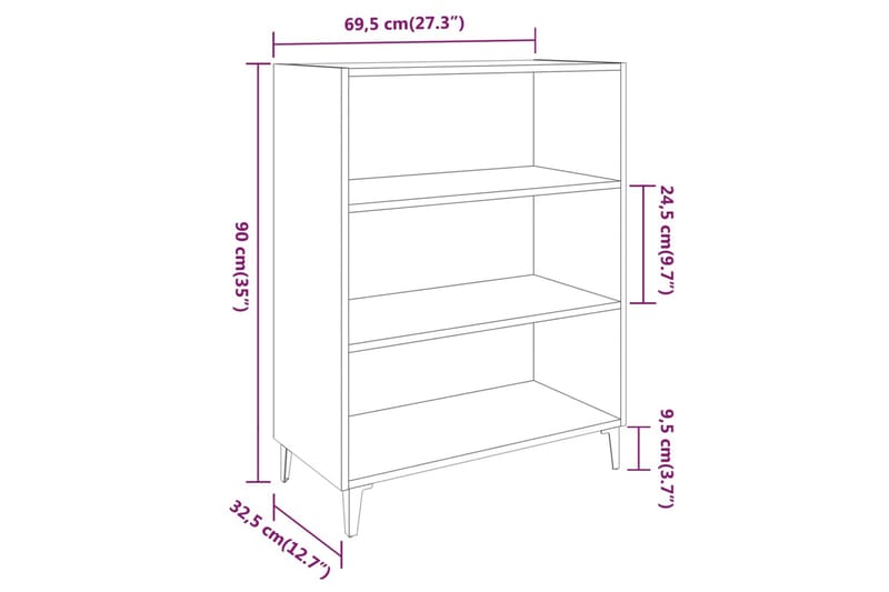 beBasic Skjenk røkt eik 69,5x32,5x90 cm konstruert tre - Brun - Oppbevaring - Oppbevaringsmøbler - Sideboard & skjenk