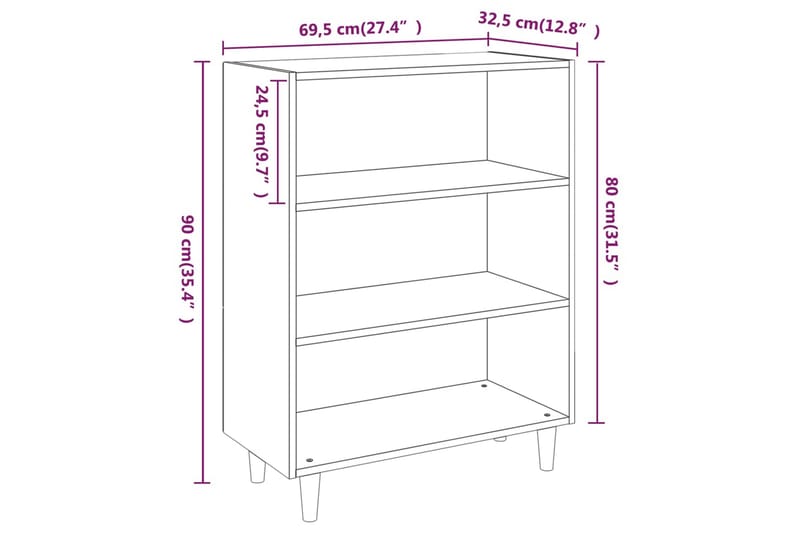 beBasic Skjenk røkt eik 69,5x32,5x90 cm konstruert tre - Brun - Oppbevaring - Oppbevaringsmøbler - Sideboard & skjenk