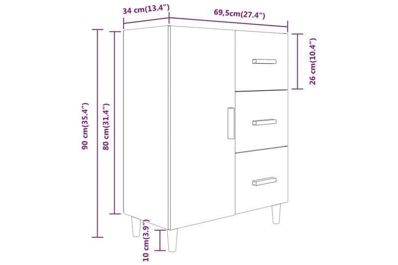 beBasic Skjenk røkt eik 69,5x34x90 cm konstruert tre - Brun - Oppbevaring - Oppbevaringsmøbler - Sideboard & skjenk