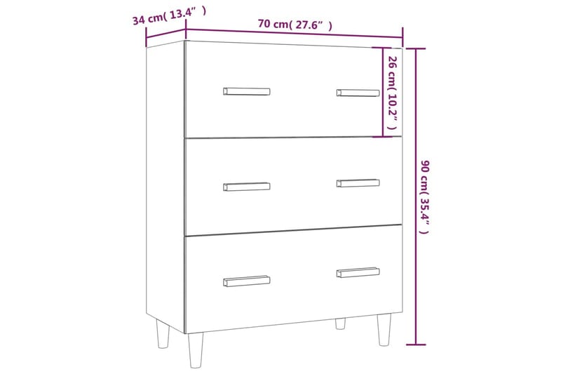 beBasic Skjenk røkt eik 70x34x90 cm konstruert tre - Brun - Oppbevaring - Oppbevaringsmøbler - Sideboard & skjenk