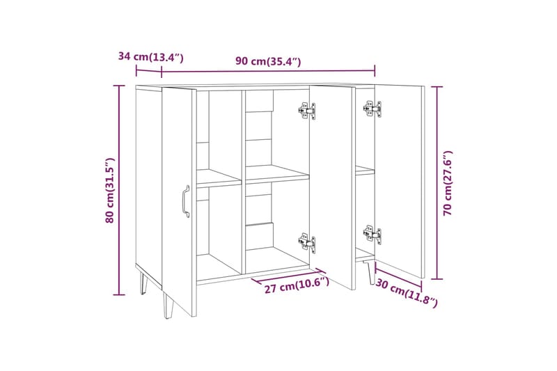 beBasic Skjenk røkt eik 90x34x80 cm konstruert tre - Brun - Oppbevaring - Oppbevaringsmøbler - Sideboard & skjenk