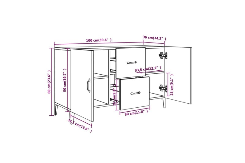 beBasic Skjenk sonoma eik 100x36x60 cm konstruert tre - Brun - Oppbevaring - Oppbevaringsmøbler - Sideboard & skjenk