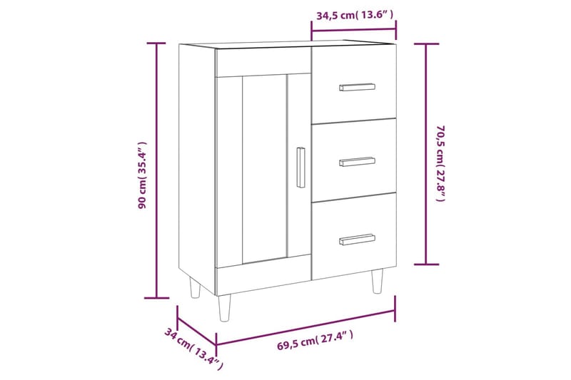 beBasic Skjenk sonoma eik 69,5x34x90 cm konstruert tre - Brun - Oppbevaring - Oppbevaringsmøbler - Sideboard & skjenk