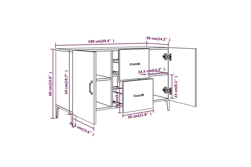 beBasic Skjenk svart 100x36x60 cm konstruert tre - Svart - Oppbevaring - Oppbevaringsmøbler - Sideboard & skjenk