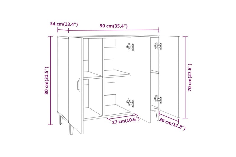 beBasic Skjenk svart 90x34x80 cm konstruert tre - Svart - Oppbevaring - Oppbevaringsmøbler - Sideboard & skjenk