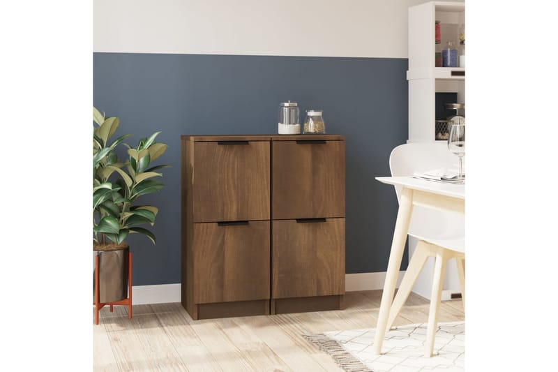 beBasic Skjenker 2 stk brun eik 30x30x70 cm konstruert tre - Brun - Oppbevaring - Oppbevaringsmøbler - Sideboard & skjenk