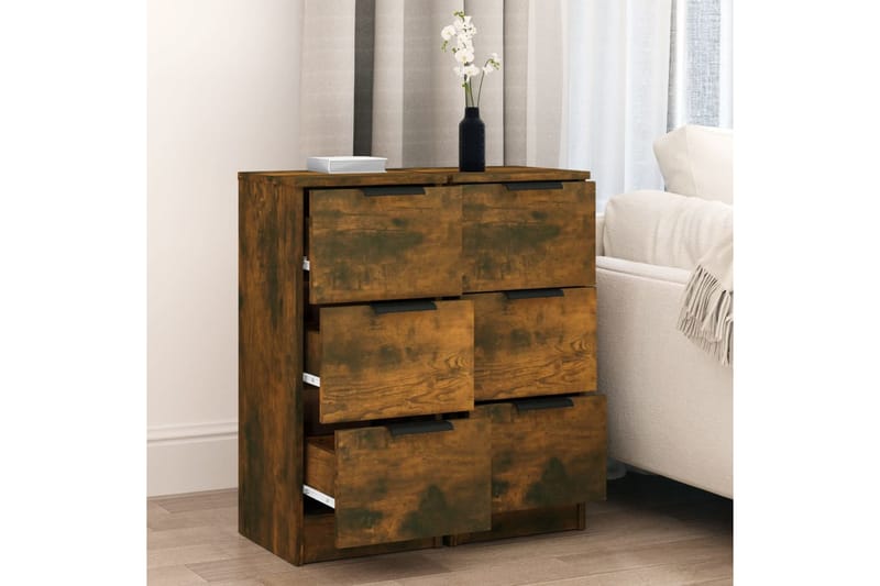 beBasic Skjenker 2 stk røkt eik 30x30x70 cm konstruert tre - Brun - Oppbevaring - Oppbevaringsmøbler - Sideboard & skjenk