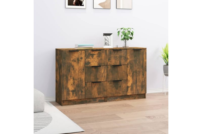 beBasic Skjenker 2 stk røkt eik 60x30x70 cm konstruert tre - Brun - Oppbevaring - Oppbevaringsmøbler - Sideboard & skjenk