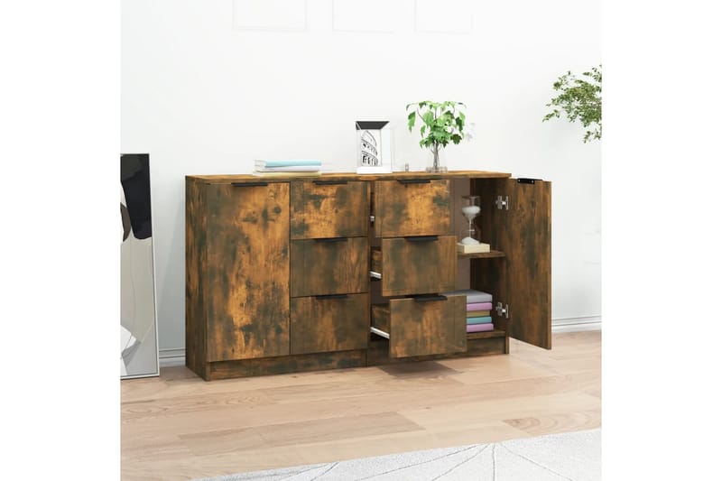 beBasic Skjenker 2 stk røkt eik 60x30x70 cm konstruert tre - Brun - Oppbevaring - Oppbevaringsmøbler - Sideboard & skjenk