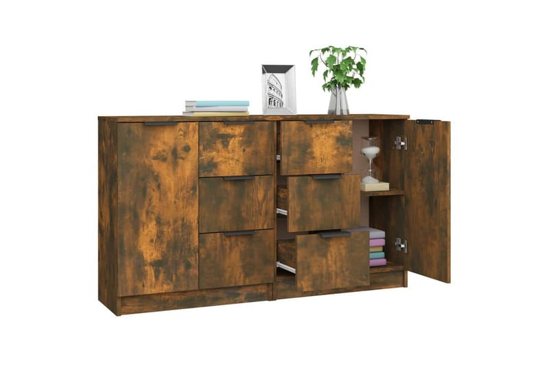 beBasic Skjenker 2 stk røkt eik 60x30x70 cm konstruert tre - Brun - Oppbevaring - Oppbevaringsmøbler - Sideboard & skjenk