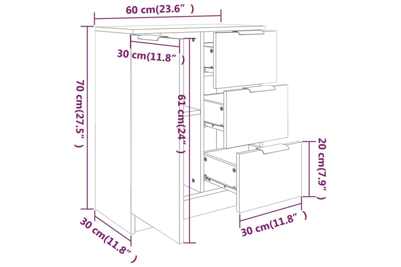 beBasic Skjenker 2 stk røkt eik 60x30x70 cm konstruert tre - Brun - Oppbevaring - Oppbevaringsmøbler - Sideboard & skjenk