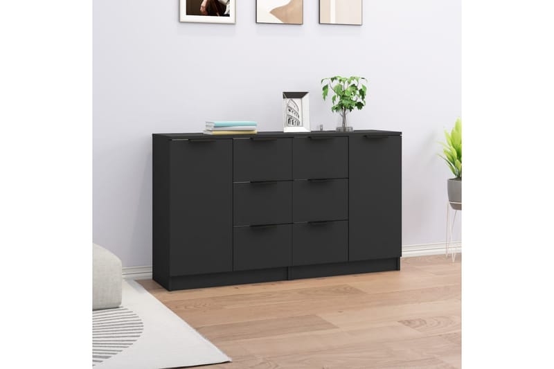 beBasic Skjenker 2 stk svart 60x30x70 cm konstruert tre - Svart - Oppbevaring - Oppbevaringsmøbler - Sideboard & skjenk