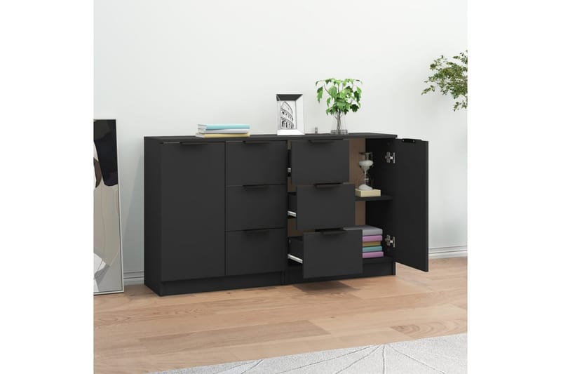 beBasic Skjenker 2 stk svart 60x30x70 cm konstruert tre - Svart - Oppbevaring - Oppbevaringsmøbler - Sideboard & skjenk