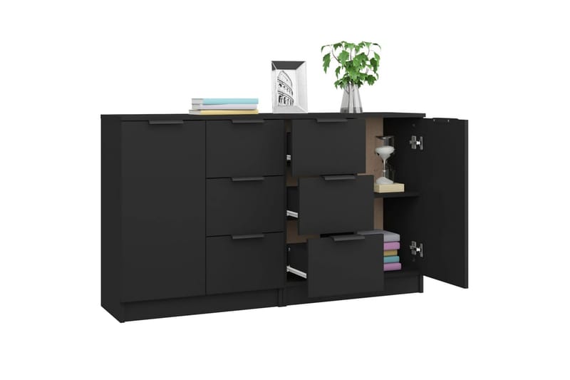 beBasic Skjenker 2 stk svart 60x30x70 cm konstruert tre - Svart - Oppbevaring - Oppbevaringsmøbler - Sideboard & skjenk