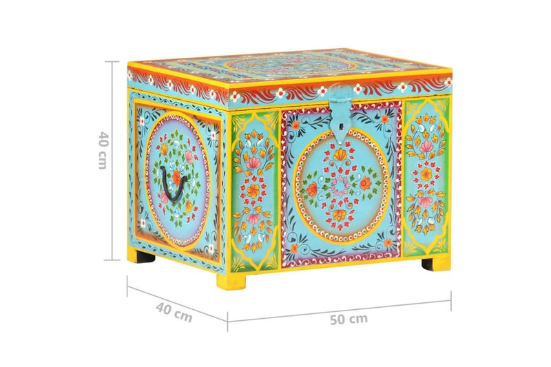 Håndmalt oppbevaringsboks 50x40x40 cm heltre mango - Flerfarget - Oppbevaring - Oppbevaringsmøbler - Oppbevaringskiste & sengekiste