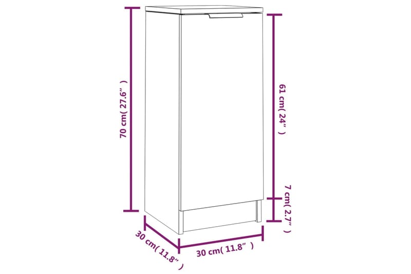 beBasic Skjenk brun eik 30x30x70 cm konstruert tre - Brun - Kommode - Entrekommode - Entreoppbevaring