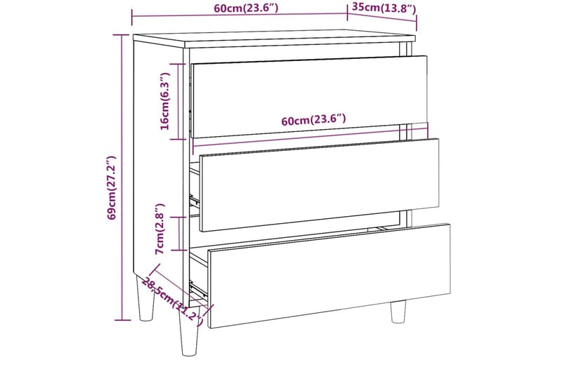 beBasic Skjenk røkt eik 60x35x69 cm konstruert tre - Brun - Oppbevaring - Oppbevaringsmøbler - Kommode