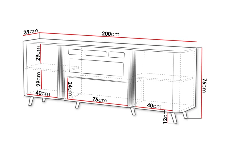 Kommode Clement 200 cm - Svart - Oppbevaring - Oppbevaringsmøbler - Kommode