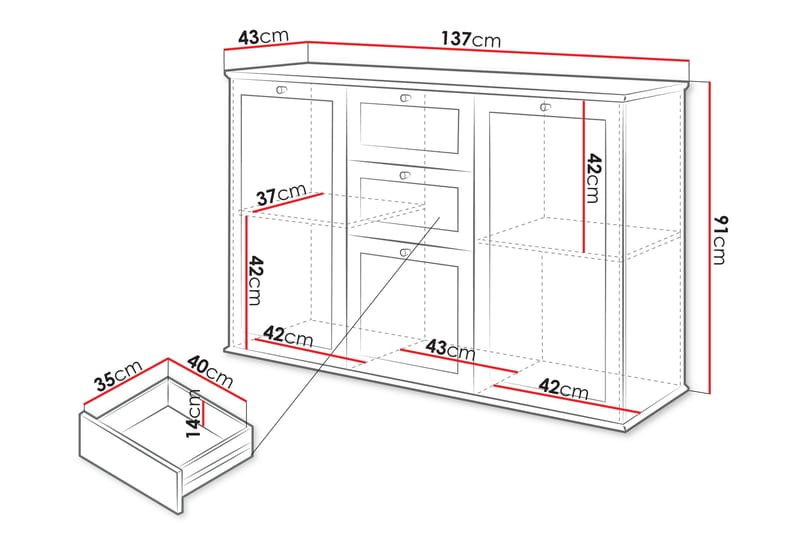 Kommode Hammerdal 137 cm - Hvit/Eik - Oppbevaring - Oppbevaringsmøbler - Kommode