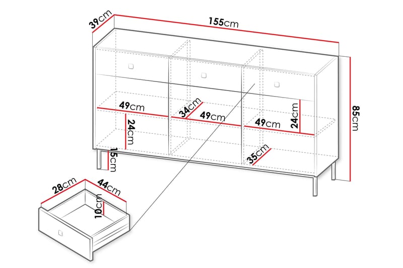 Kommode Hermann 155 cm - Hvit - Oppbevaring - Oppbevaringsmøbler - Kommode