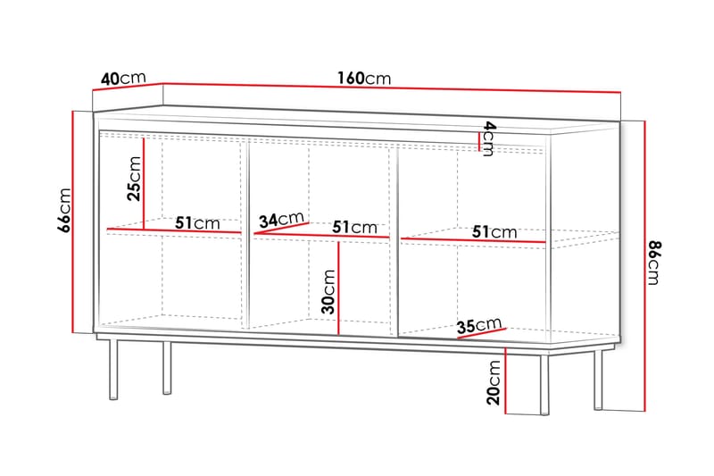 Kommode Hollander 160 cm - Hvit/Gull - Oppbevaring - Oppbevaringsmøbler - Kommode