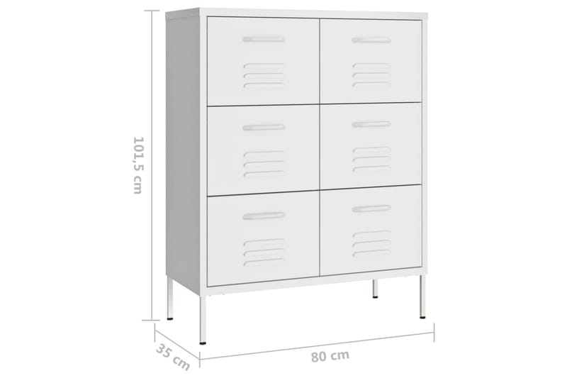 Kommode hvit 80x35x101,5 cm stål - Hvit - Oppbevaring - Oppbevaringsmøbler - Kommode - Entrekommode