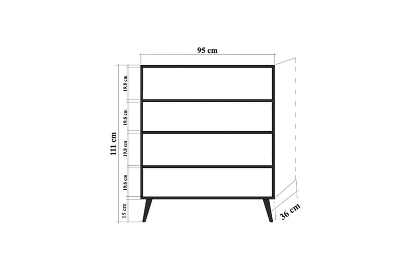 Kommode 95x111 cm - Hvit/Svart/Rød - Oppbevaring - Oppbevaringsmøbler - Kommode