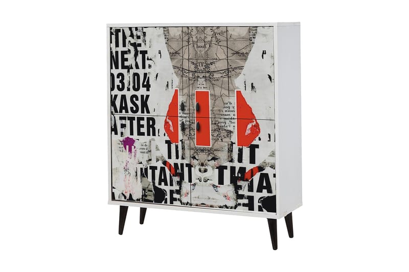 Kommode 95x111 cm - Hvit/Svart/Rød - Oppbevaring - Oppbevaringsmøbler - Kommode